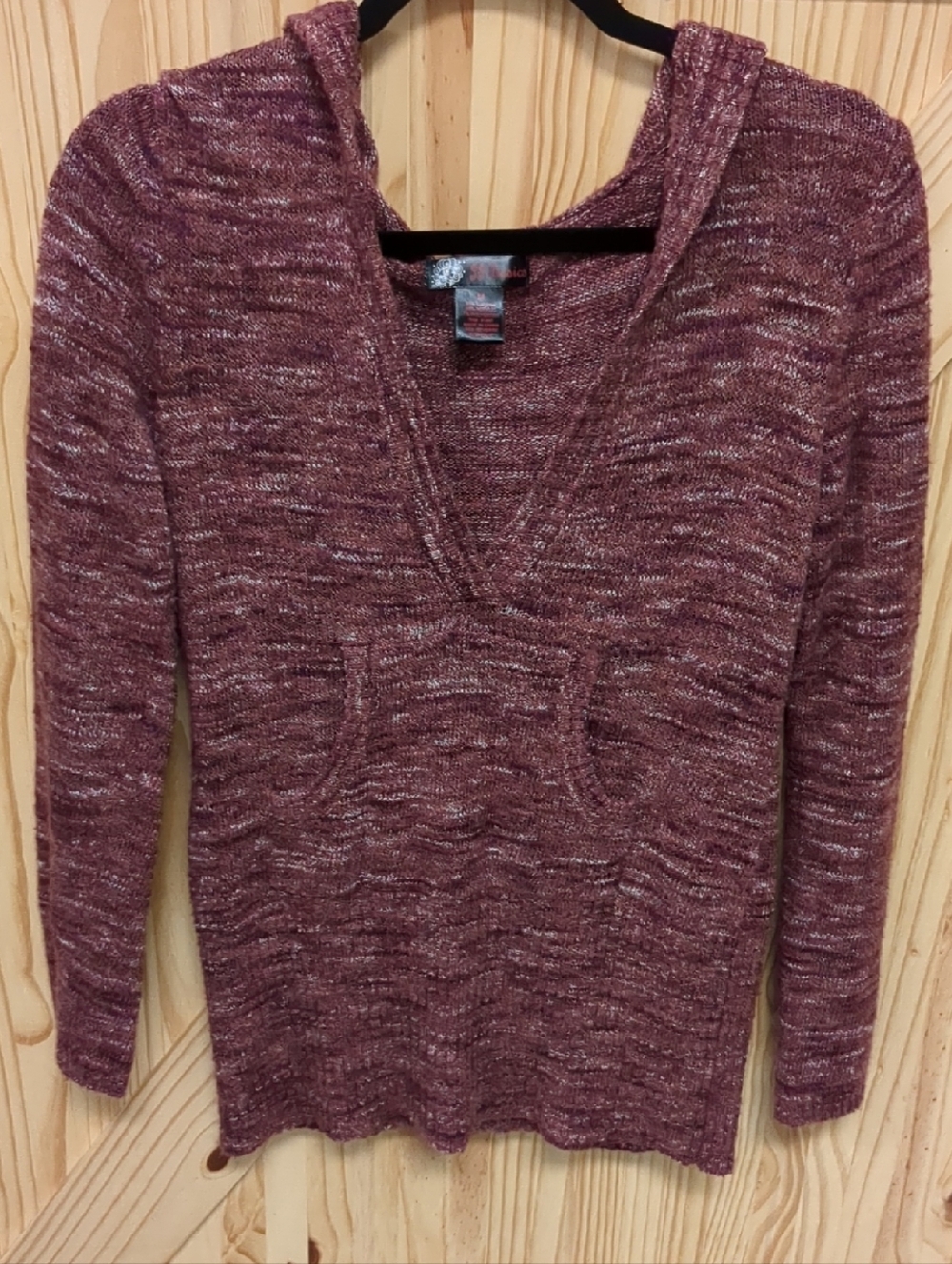 Marled Purple V-Neck Hooded Sweater
